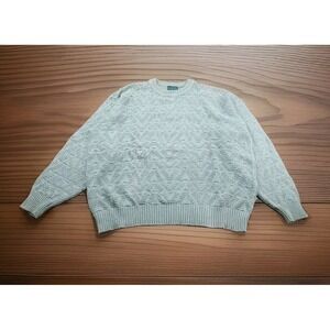 VTG‎ Izod Knit Sweater Women's XL Oversized Sea Foam Green Cable Knit Chevron